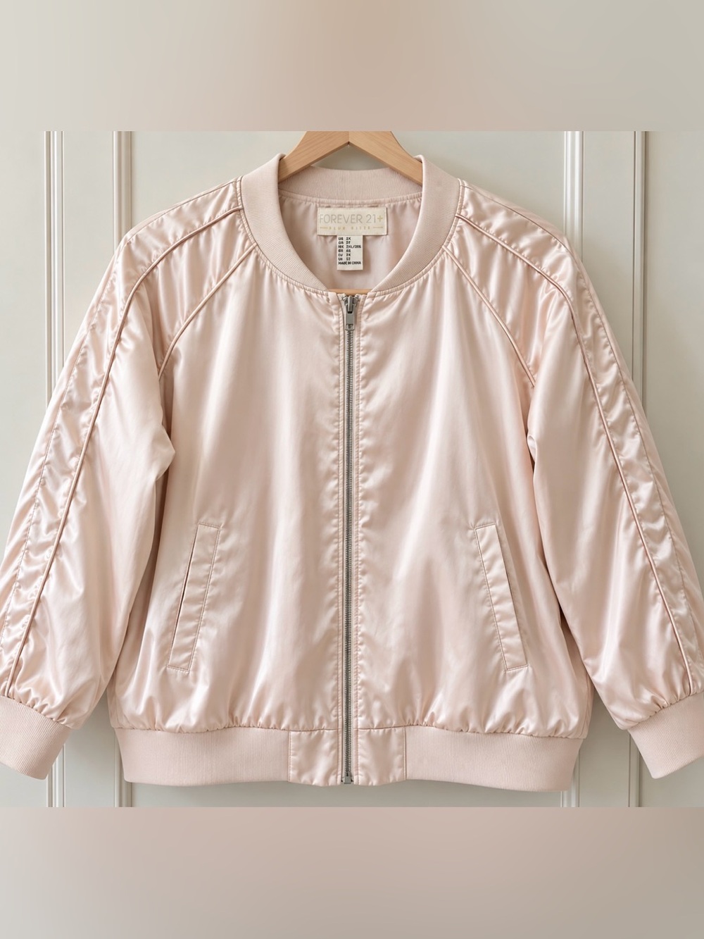 Forever 21 + Light Pink Satin Bomber Jacket